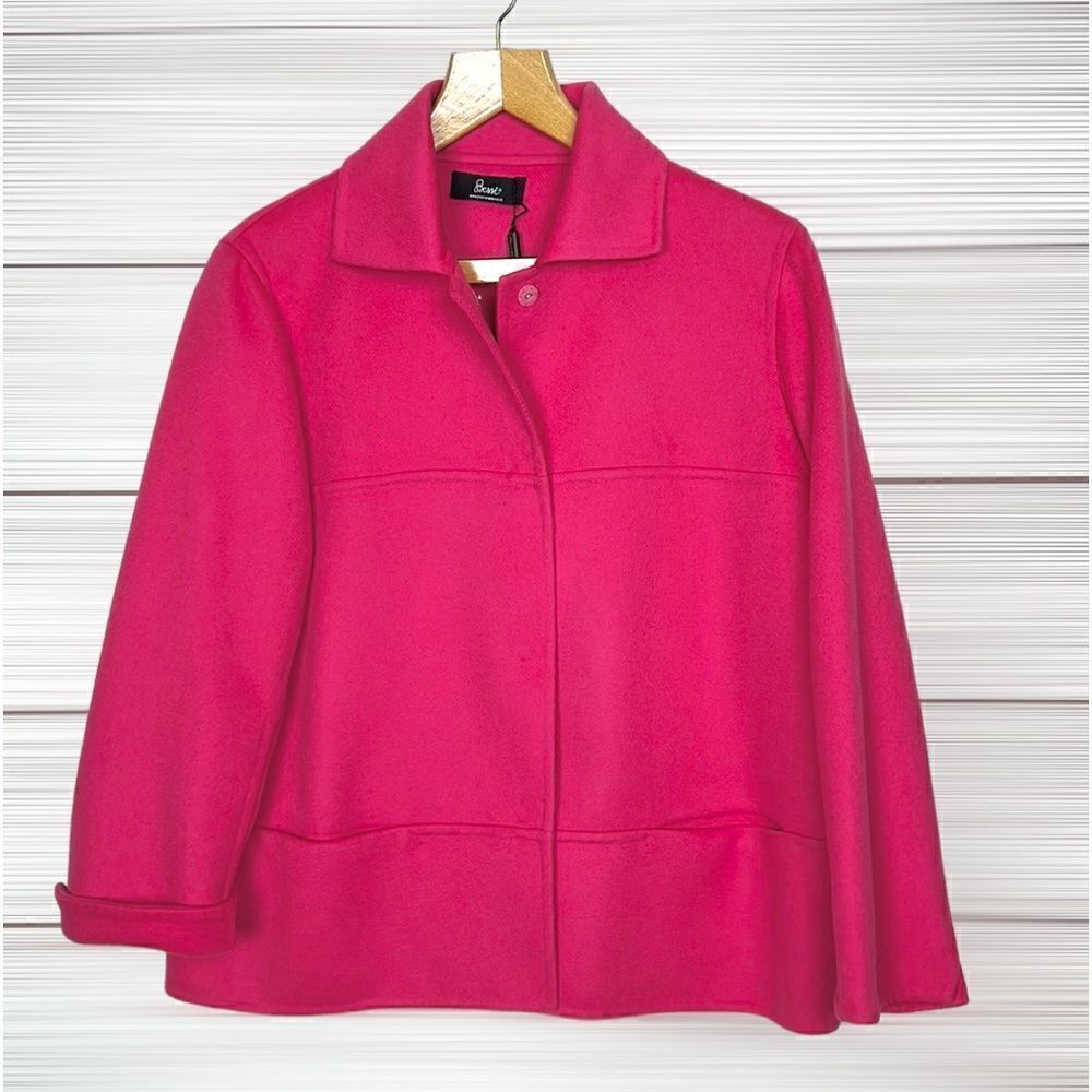 NWT AVERARDO BESSI Italy Boiled Wool Short Jacket 3/4 Sleeves Raspberry Pink